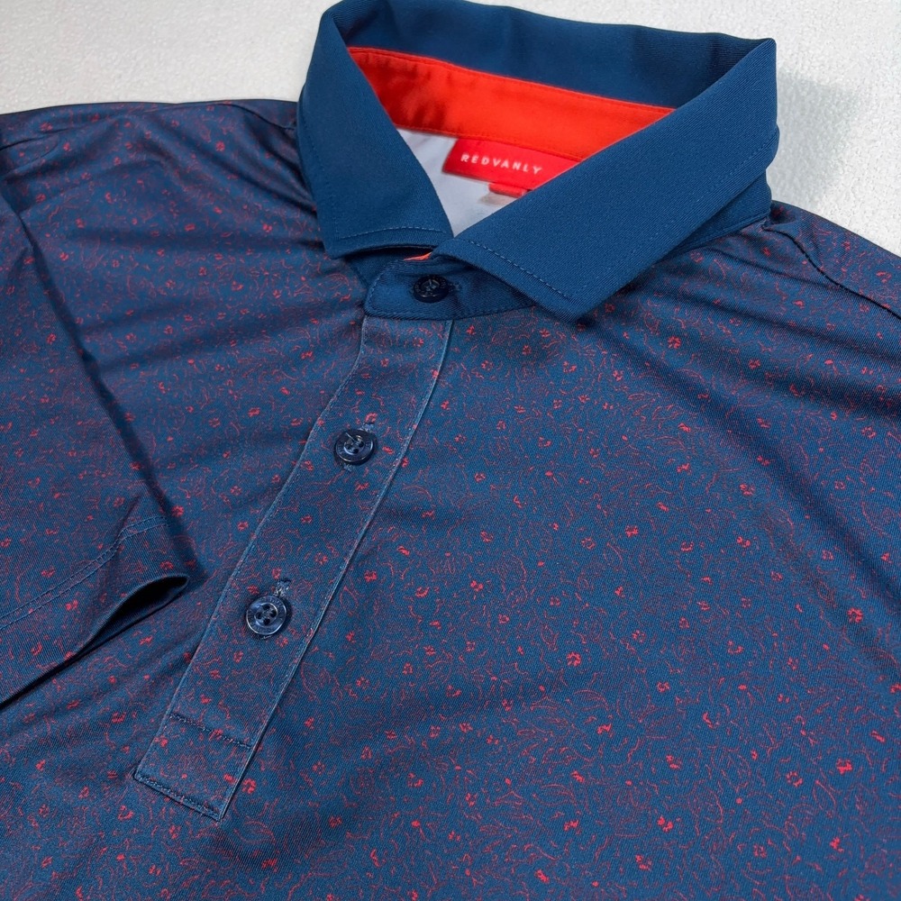 Redvanly Golf Polo Men's‎ M Navy Stretch Geometric Floral Performance Logo Shirt
